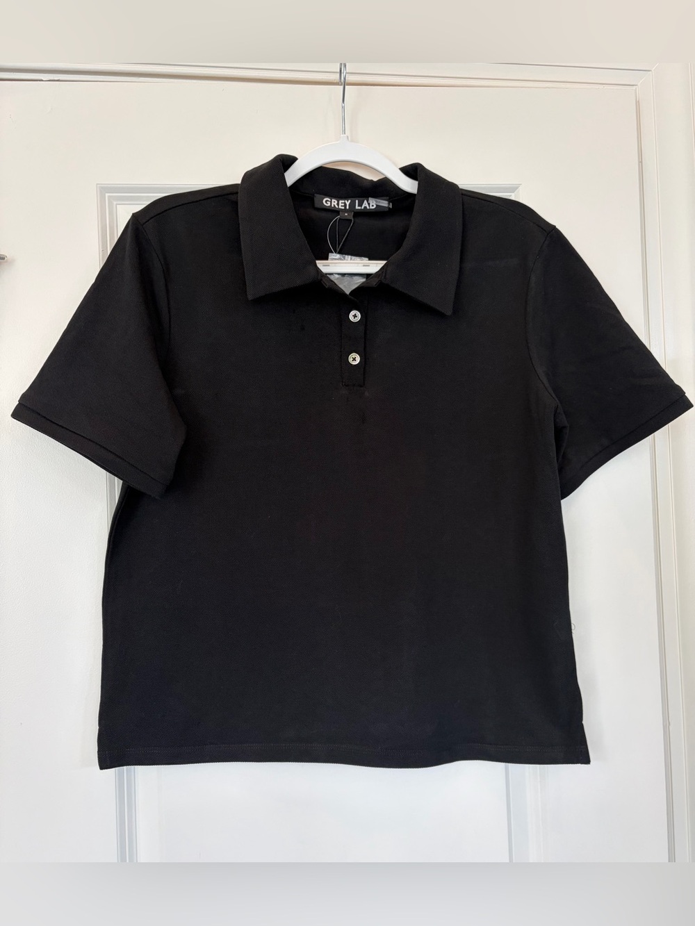 GREY LAB Black Short Sleeve Polo Top